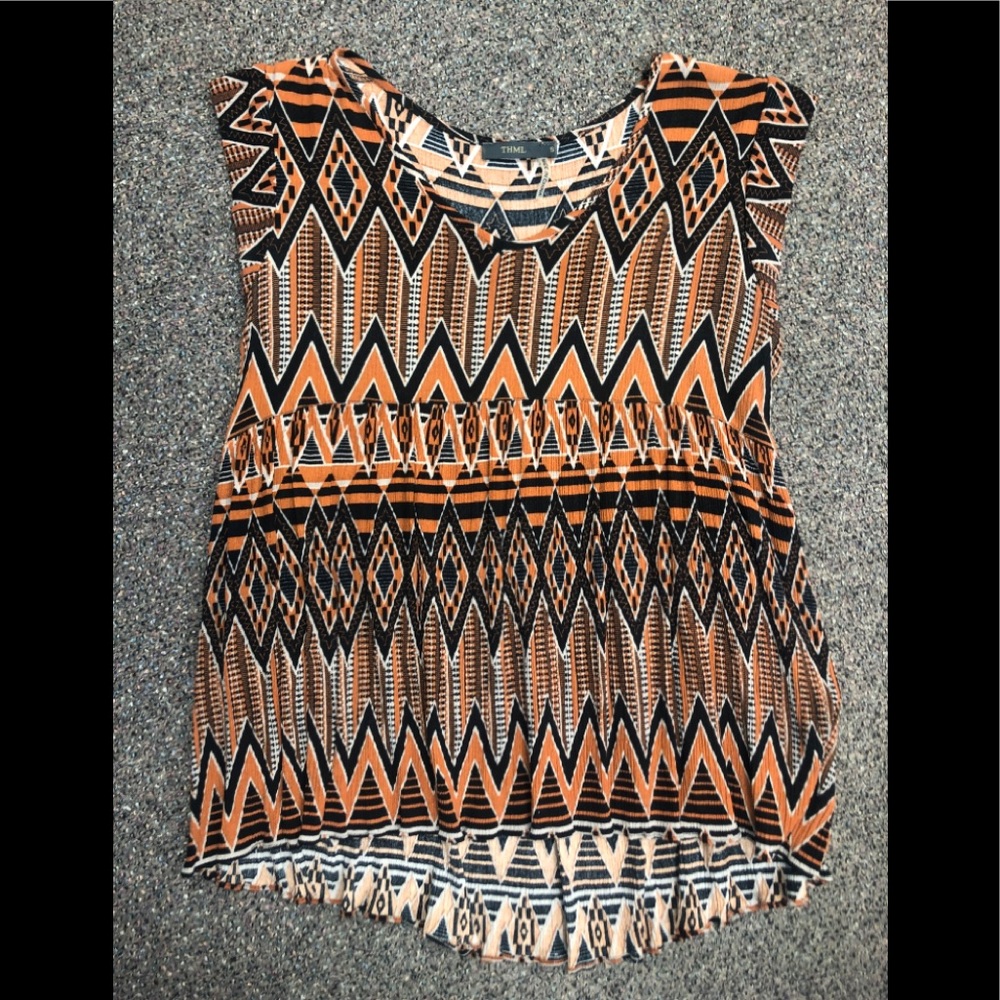 THML  S Black Cream Orange Boho Swing Blouse